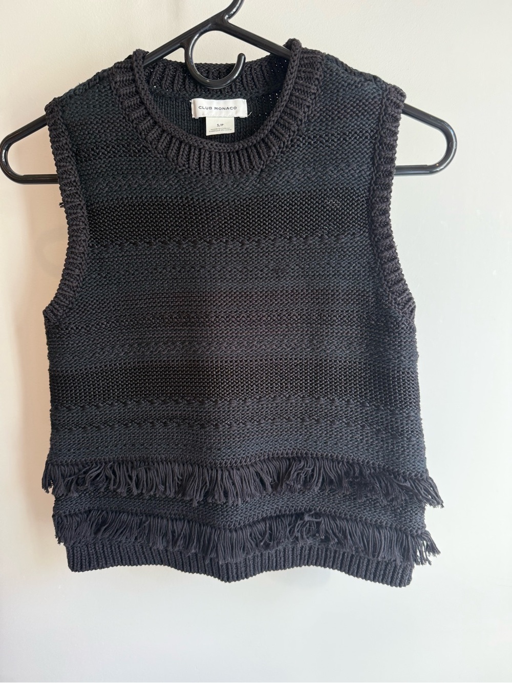 Club Monaco Black Knit Fringe Sleeveless Sweater
